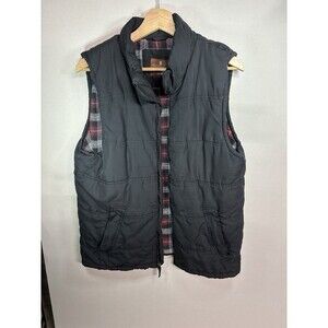 Vintage Black Weather Wear Quilted Puffer Vest with a Plaid Inner Lining XL